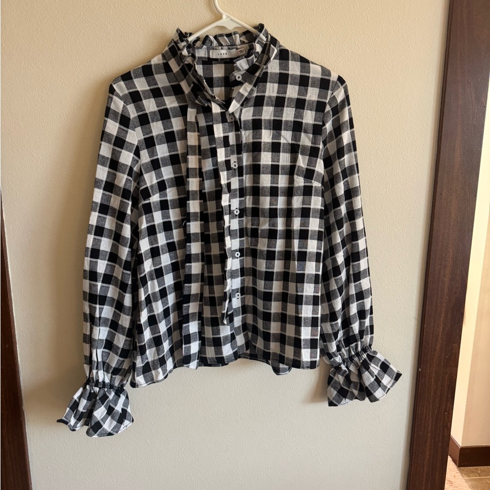 Lush Black and White Checkered Blouse